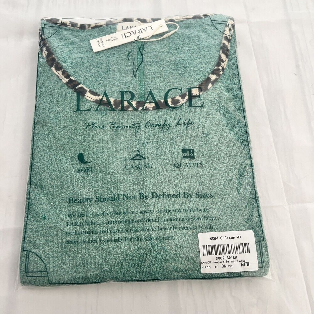 LARACE Plus Leopard Long Sleeve Flowy Shirt Loose Green Sweater size 4X - Picture 10 of 11